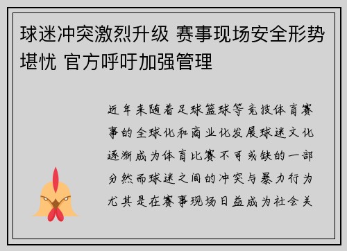 球迷冲突激烈升级 赛事现场安全形势堪忧 官方呼吁加强管理
