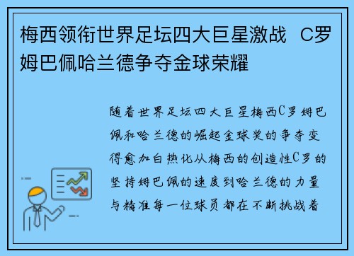 梅西领衔世界足坛四大巨星激战  C罗姆巴佩哈兰德争夺金球荣耀